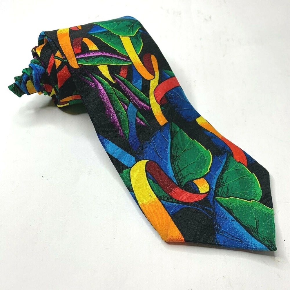 Rush Limbaugh 100% Silk Tie No Boundaries 1996 Leaves Ribbons‎ Multi Color
